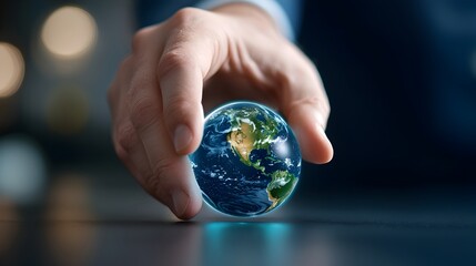 Aufkleber - Hand Navigating Holographic 3D Globe Symbolizing Worldwide Data Access and Information Flow  Futuristic Digital Interface Representing Global Connectivity Technology Innovation and Data Visualization