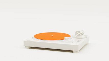 Wall Mural - White turntable orange vinyl record DJ music player audio electronics white room background 3d illustration render