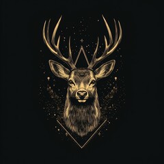 Elegant deer head illustration, black background