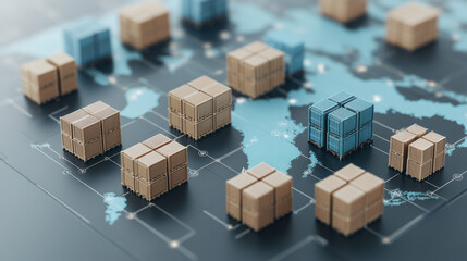 Efficient logistics network with cargo containers on world map