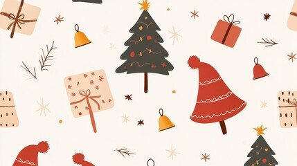 Poster - Festive Christmas Pattern with Trees and Gifts