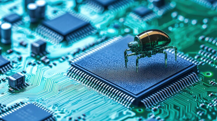 Poster - Nanobots crawling over microprocessor, showcasing advanced technology and innovation