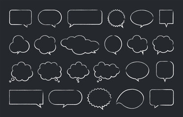 Wall Mural - hand drawn speech bubbles with a white pencil or crayon. cute doodle frames, ballons, clouds for tex