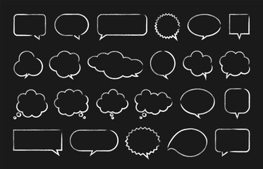 Wall Mural - hand drawn speech bubbles with a white pencil or crayon. cute doodle frames, ballons, clouds for tex