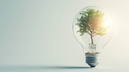 Poster - Tree Inside a Glowing Bulb Symbolizing Growth