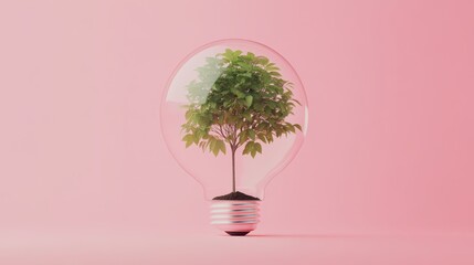 Poster - Tree Growing Inside a Bulb with Clear Leaves