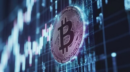 Poster - A business concept visual of Bitcoin soaring, featuring a glowing cryptocurrency symbol and rising charts indicating growth in the digital currency market.