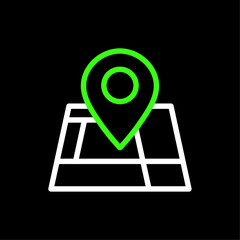Fototapete - Location pin on map vector icon in line style design for website, app, UI, isolated on black background. Editable stroke. Vector illustration.