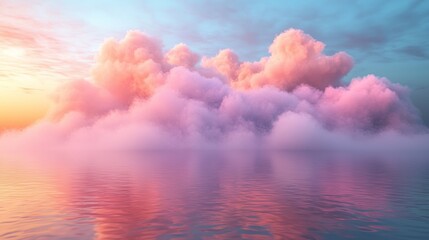 Poster - The sky is painted in pink and purple, reflecting in the calm ocean at sunset, creating a dreamy, surreal atmosphere