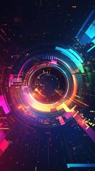 Fototapete - Colorful abstract circular digital design, dark background