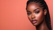 © Surachetsh - Black women with elegant braids and glowing skin on vibrant backdrops, ideal for luxury skincare or cosmetic promotions. Pink Background.