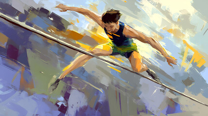 Dynamic high jump athlete watercolor