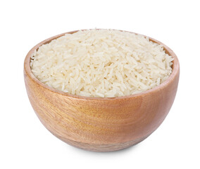 Canvas Print - Raw rice in bowl isolated on white