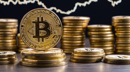 Poster - A digital graph showing Bitcoin soaring in value, with cryptocurrency symbols and financial charts illustrating the rising trend in the digital currency market.