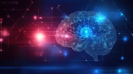 Poster - A digital illustration of the brain with highlighted areas showing common causes of migraine headaches and neurological effects.