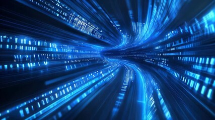 Fototapete - Journey through dynamic blue streams as they swirl and pulse in an immersive digital landscape