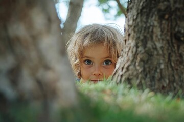 Kids playing hide and seek in a park, Generative AI