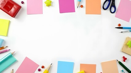 Aufkleber - Notes have colorful covers with various supplies arranged neatly around them on a plain white surface.