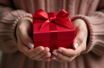 Close-up of female hands holding a present