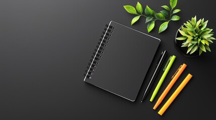 Poster - A designer notebook positioned on a flat solid black background, showcasing its cover and design details.