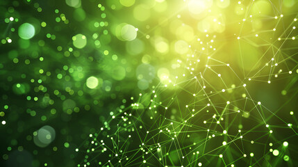 Green glow particle abstract background ,Light blurred of rainbow light glitter ,Abstract background Dot and connect line for cyber technology futuristic and network connection