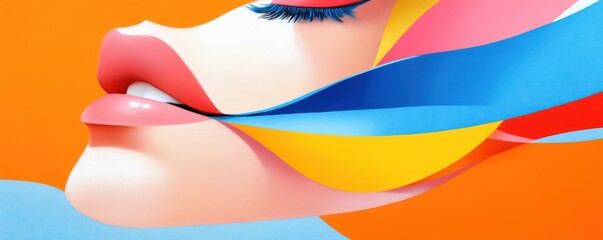 Wall Mural - Abstract artistic representation of lips and colors on vibrant background.