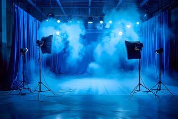 Canvas Print - Dramatic Blue Lighting Setup in a Studio with Fog Effects