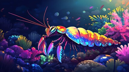 Sticker - Colorful Mantis Shrimp in a Vibrant Underwater World.