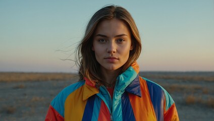 Wall Mural - Young woman in colorful jacket