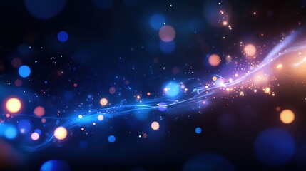 Poster - Abstract light trails with colorful bokeh effect on a dark background.
