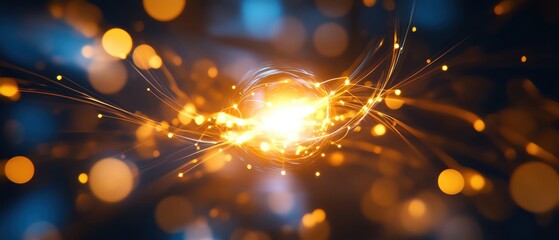 Poster - Abstract glowing lines and particles in a vibrant swirl of colors.