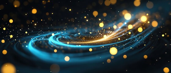 Poster - Abstract swirl with glowing particles on dark background.