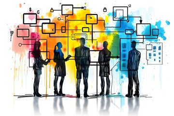 Fototapete - Creative Collaboration: A Colorful Representation of Teamwork and Digital Communication