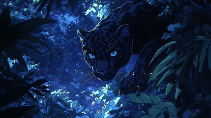 Poster - Black Panther Lurking in the Blue Moonlight.