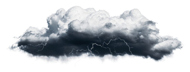 Wall Mural - dark thunderclouds with lightning flashes present isolated on transparent background