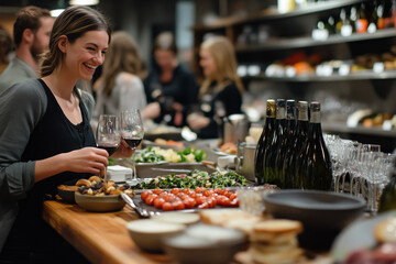 Friends gather around a wooden table to savor delicious dishes and laughter