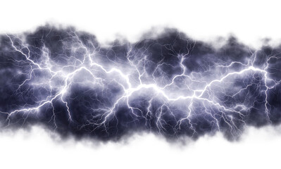Wall Mural - dramatic lightning strikes illuminate a stormy sky isolated on transparent background