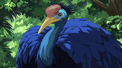 Canvas Print - Close-up of a Blue Bird in a Lush Green Jungle.