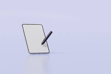 Poster - 3d Digital Graphics Drawing Tablet Monitor Pen with tablet icon. Minimal tablet computer with pen. Art, Clipart Digital drawn stylus cartoon, object, graphic, line art, painting concept. 3d render.