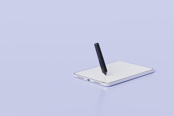 Poster - 3d Digital Graphics Drawing Tablet Monitor Pen with tablet icon. Minimal tablet computer with pen. Art, Clipart Digital drawn stylus cartoon, object, graphic, line art, painting concept. 3d render.