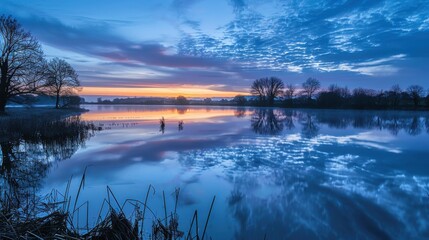 Stunning New Year fireworks illuminate a calm lake at dusk, creating captivating reflections of color and light