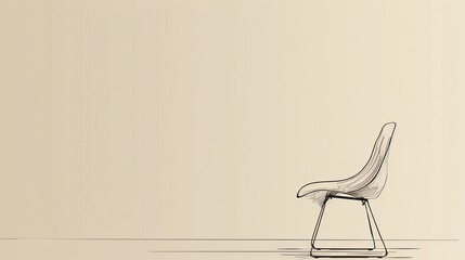 A sleek modern chair in minimalist line art style in a contemporary interior setting against a warm beige background