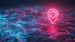© Johannes - Digital GPS, neon map pin location. Innovation navigation technology concept, network connection, information pointers