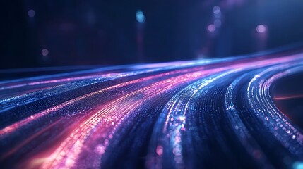 Poster - Dynamic light trails surround a glowing holographic logo with text space
