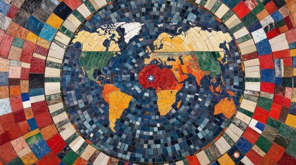 Mosaic of Flags Encircling the World, Mosaic Art, International, Global Unity, World Flags