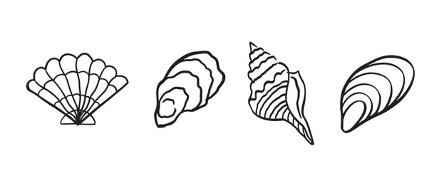 Wall Mural - sea shell collection hand drawn doodle seashells