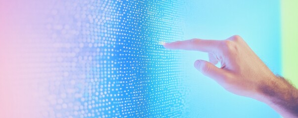 Leinwandbilder - Futuristic Interaction Hand Touching Digital Interface in a Modern Technological Setting