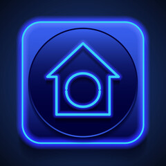 Wall Mural - Loading, house simple vector, icon. Flat design. Blue neon style on button. With shadow