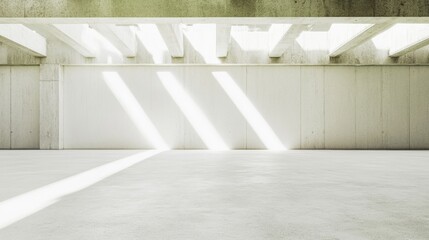Poster - Minimalistic Concrete Space with Natural Light Beams - Serene Monochrome Architectural Scene