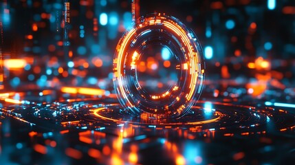 Poster - Rising from the void, a holographic logo shines with room for words
